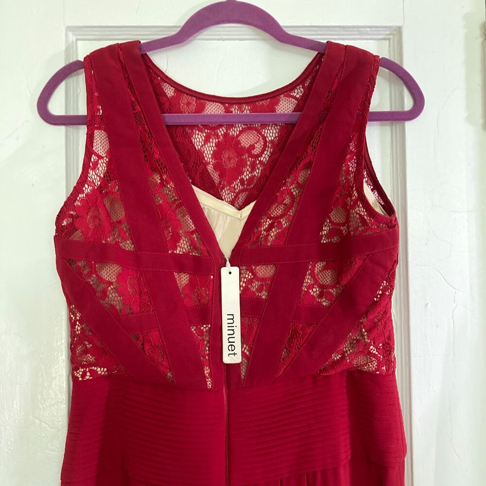 NWT Red Lace Detail Floor Length Formal Dress Size L Bridesmaid Gown - Picture 10 of 13